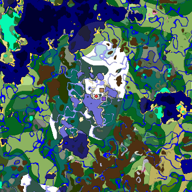 Predicted biome map of Java 1.20 seed 1762314681197191065 around estimated spawn