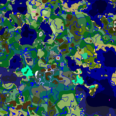 Predicted biome map of Java 1.20 seed 9219821880652528450 around estimated spawn