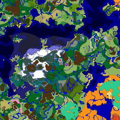 Predicted biome map of Java 1.20 seed 1704847320467564337 around estimated spawn