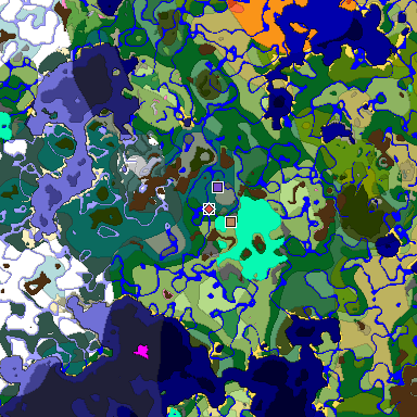 Predicted biome map of Java 1.20 seed -7901759137037885985 around estimated spawn