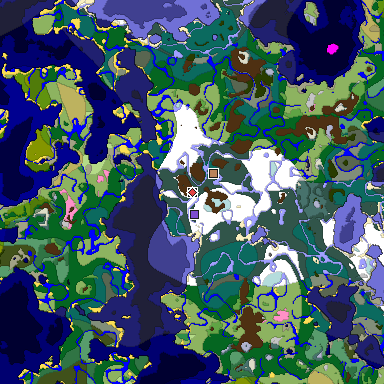 Predicted biome map of Java 1.20 seed 5757180082814116038 around estimated spawn