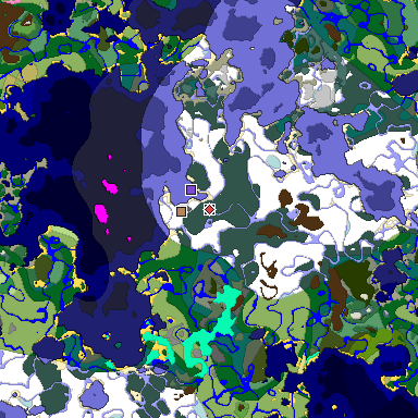 Predicted biome map of Java 1.20 seed -3541292364096525349 around estimated spawn