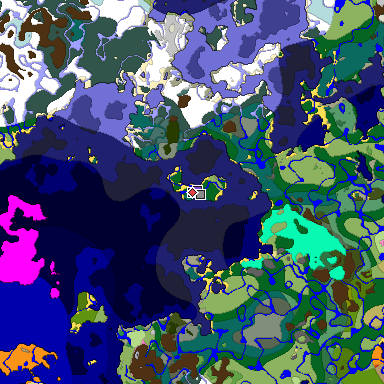 Predicted biome map of Java 1.20 seed 5019727724079107860 around estimated spawn