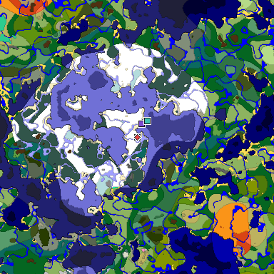 Predicted biome map of Java 1.20 seed -3340072113180039626 around estimated spawn