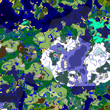 Predicted biome map of Java 1.20 seed -412210369723586480 around estimated spawn