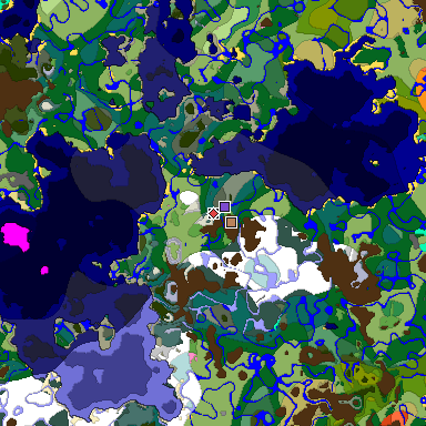 Predicted biome map of Java 1.20 seed 284868184509232327 around estimated spawn