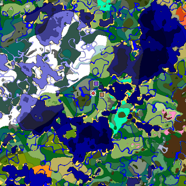 Predicted biome map of Java 1.20 seed 4220341102871655919 around estimated spawn
