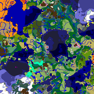 Predicted biome map of Java 1.20 seed 8546749842715917048 around estimated spawn