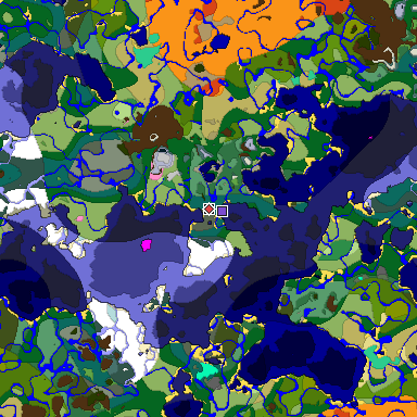 Predicted biome map of Java 1.20 seed 1546172042932046893 around estimated spawn
