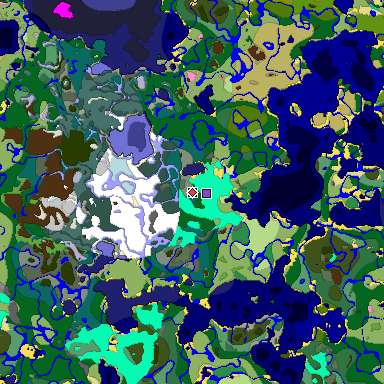 Predicted biome map of Java 1.20 seed -7335830238460294776 around estimated spawn