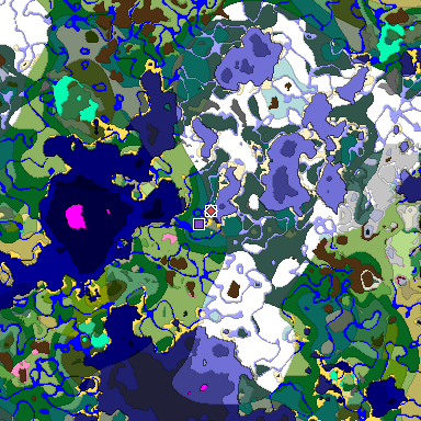 Predicted biome map of Java 1.20 seed 2939309082373739506 around estimated spawn