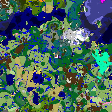 Predicted biome map of Java 1.20 seed -711283920835597959 around estimated spawn