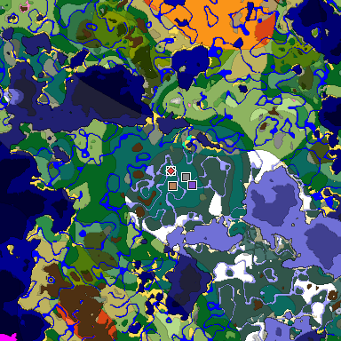 Predicted biome map of Java 1.20 seed -33444905195269462 around estimated spawn