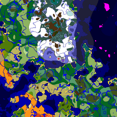 Predicted biome map of Java 1.20 seed -4769194726033864033 around estimated spawn