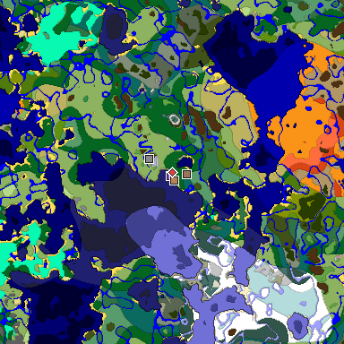 Predicted biome map of Java 1.20 seed 3872673793718234102 around estimated spawn