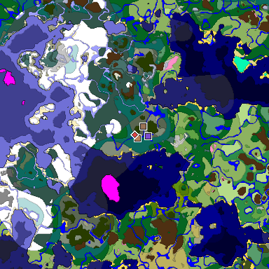 Predicted biome map of Java 1.20 seed 8951054406335460042 around estimated spawn