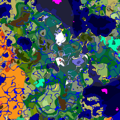 Predicted biome map of Java 1.20 seed 8843328579393570972 around estimated spawn
