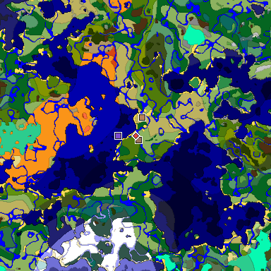 Predicted biome map of Java 1.20 seed -4267048675103725706 around estimated spawn