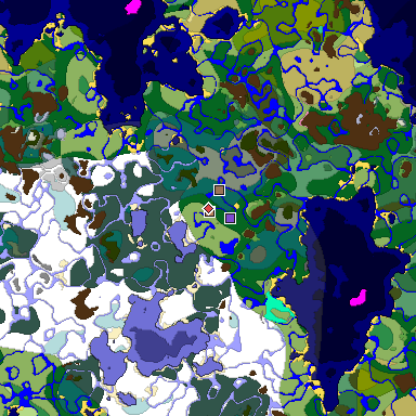 Predicted biome map of Java 1.20 seed -6858250836658670819 around estimated spawn