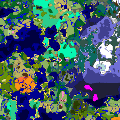 Predicted biome map of Java 1.20 seed -4099257007707613469 around estimated spawn
