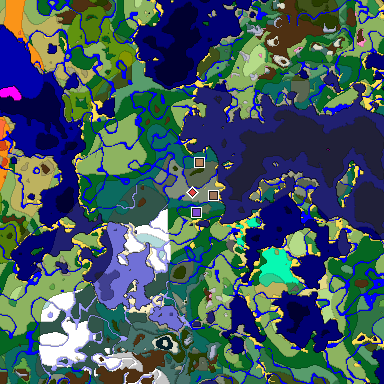 Predicted biome map of Java 1.20 seed 3678705666096841368 around estimated spawn