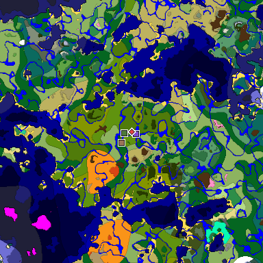 Predicted biome map of Java 1.20 seed -6270566957405325325 around estimated spawn