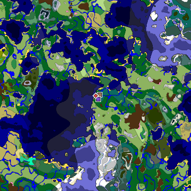 Predicted biome map of Java 1.20 seed 7781230969948762852 around estimated spawn