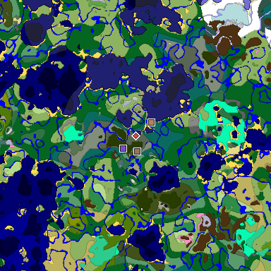 Predicted biome map of Java 1.20 seed 2672030984323438642 around estimated spawn