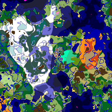 Predicted biome map of Java 1.20 seed 497890160869062575 around estimated spawn