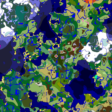 Predicted biome map of Java 1.20 seed 3418526613664355843 around estimated spawn