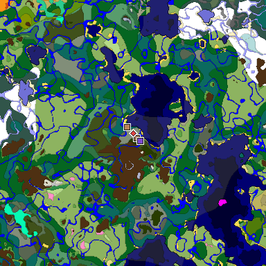 Predicted biome map of Java 1.20 seed 2295786309142611681 around estimated spawn