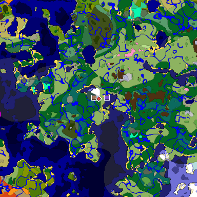 Predicted biome map of Java 1.20 seed -5380507087387095032 around estimated spawn