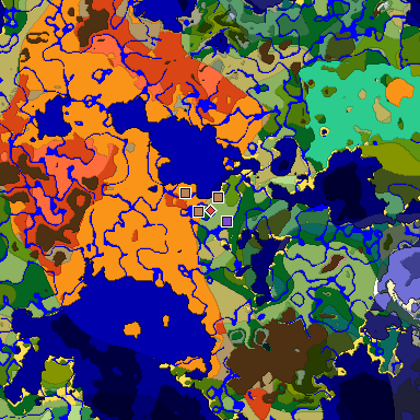 Predicted biome map of Java 1.20 seed 140426313605055501 around estimated spawn