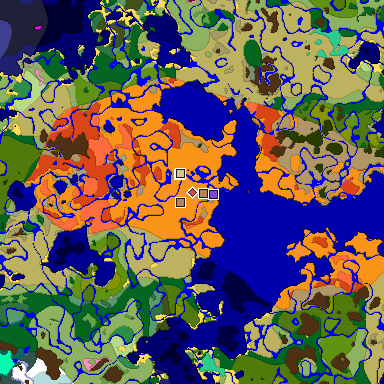 Predicted biome map of Java 1.20 seed -6910039089443299662 around estimated spawn