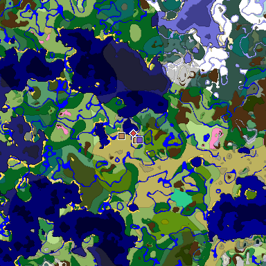 Predicted biome map of Java 1.20 seed -580002254064549791 around estimated spawn