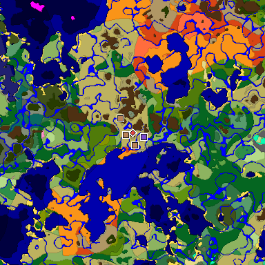Predicted biome map of Java 1.20 seed 7914727299510085302 around estimated spawn