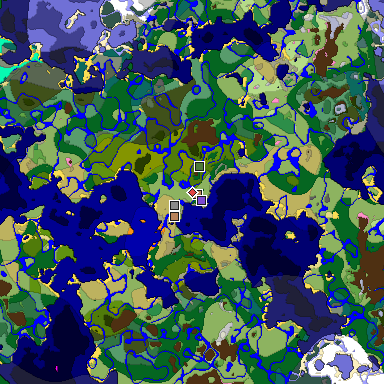 Predicted biome map of Java 1.20 seed -6721260193881065487 around estimated spawn