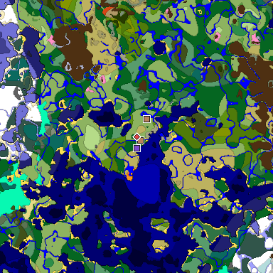 Predicted biome map of Java 1.20 seed 301092533792200585 around estimated spawn