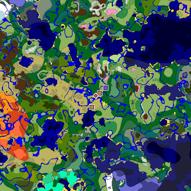Predicted biome map of Java 1.20 seed 5104345059308470324 around estimated spawn