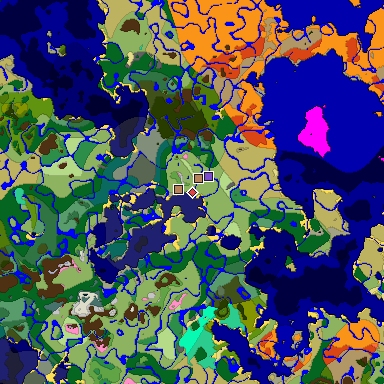 Predicted biome map of Java 1.20 seed 3118802634641255286 around estimated spawn