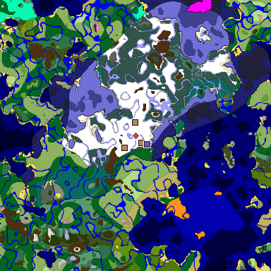 Predicted biome map of Java 1.20 seed -3643146712251751168 around estimated spawn