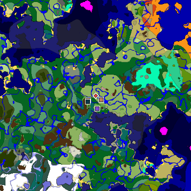 Predicted biome map of Java 1.20 seed -7622507389966717172 around estimated spawn