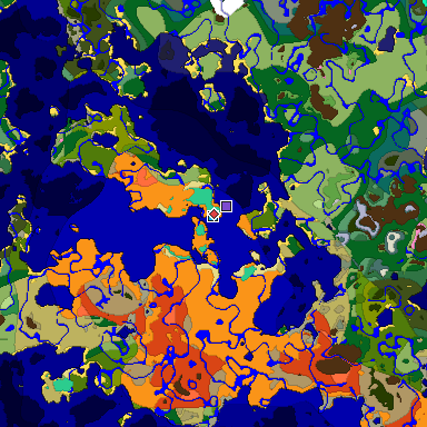 Predicted biome map of Java 1.20 seed 5318793034934526419 around estimated spawn