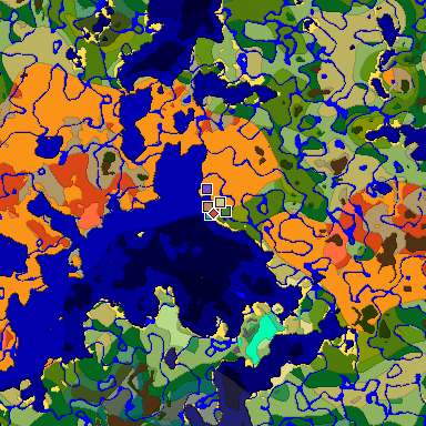 Predicted biome map of Java 1.20 seed 8419757657699189221 around estimated spawn