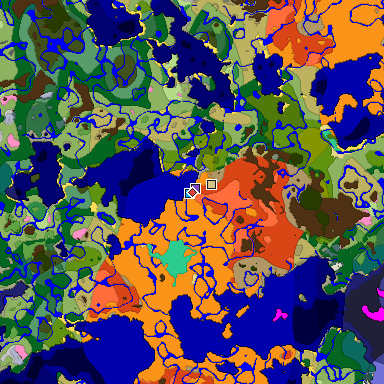 Predicted biome map of Java 1.20 seed 5557520291299456721 around estimated spawn