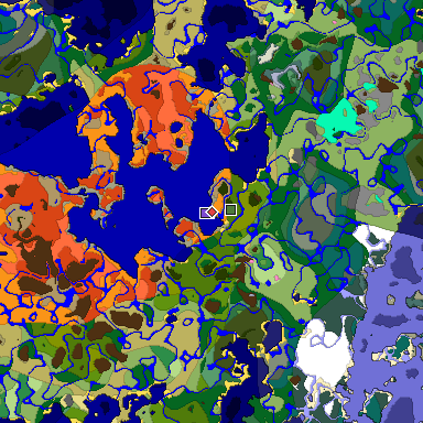 Predicted biome map of Java 1.20 seed 3363188614956758618 around estimated spawn
