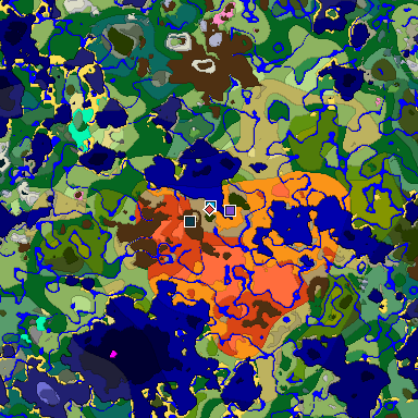 Predicted biome map of Java 1.20 seed -3567019667096358728 around estimated spawn