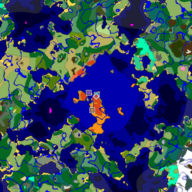 Predicted biome map of Java 1.20 seed -6870664236155882197 around estimated spawn