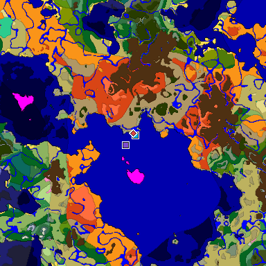 Predicted biome map of Java 1.20 seed -5607135657207302360 around estimated spawn