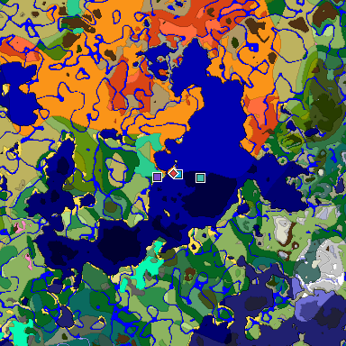 Predicted biome map of Java 1.20 seed -6971000493610474332 around estimated spawn
